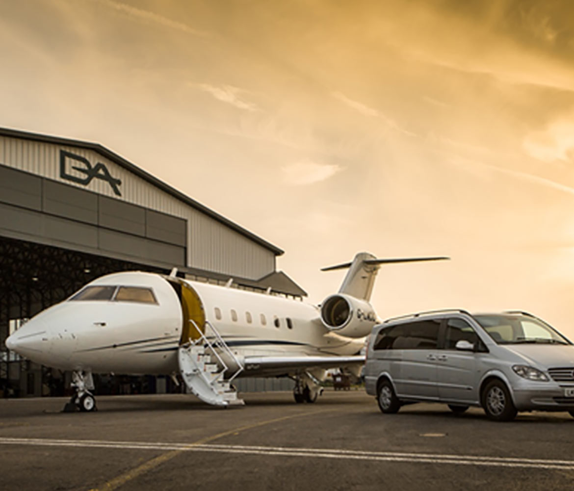 private jet and pick-up vehicle