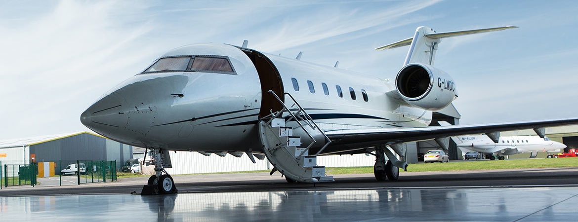 private jet in hangar